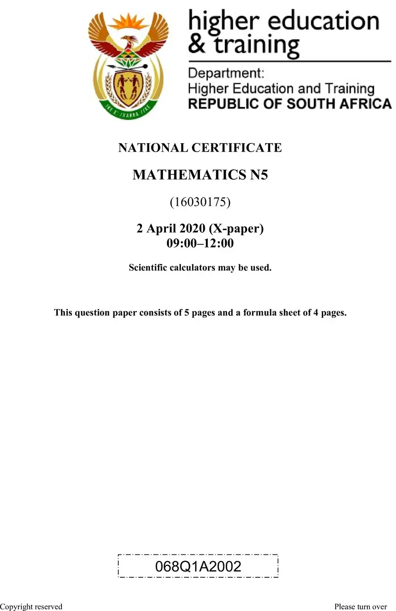 T1030 Mathematics N5 QP April 2020 preview