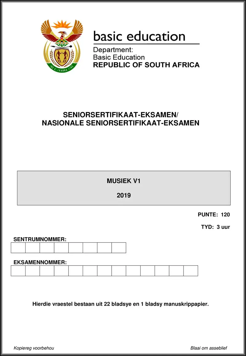Grade 12 Music past paper 2019 – music p1 may june 2019 afr gr12