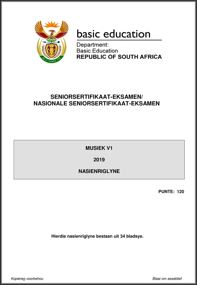 Grade 12 Music past paper 2019 – music p1 may june 2019 memo afr gr12
