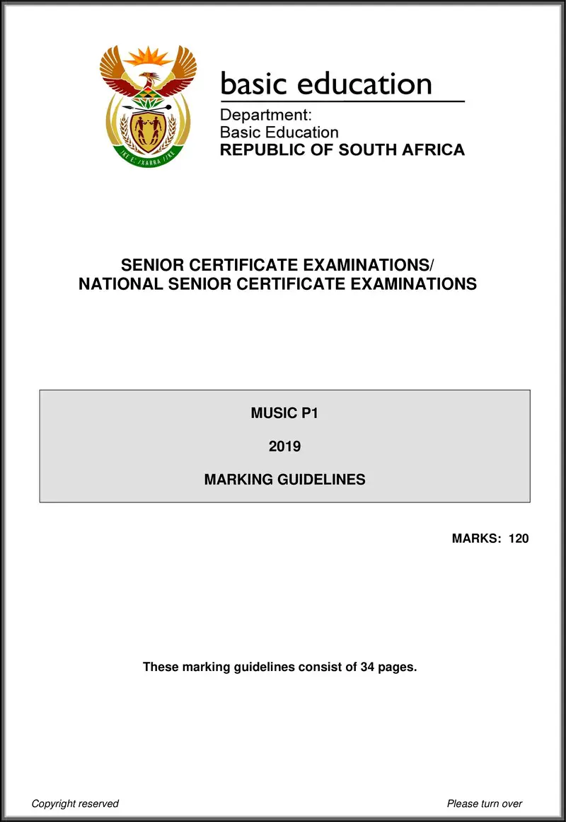 Grade 12 Music past paper 2019 – music p1 may june 2019 memo eng gr12
