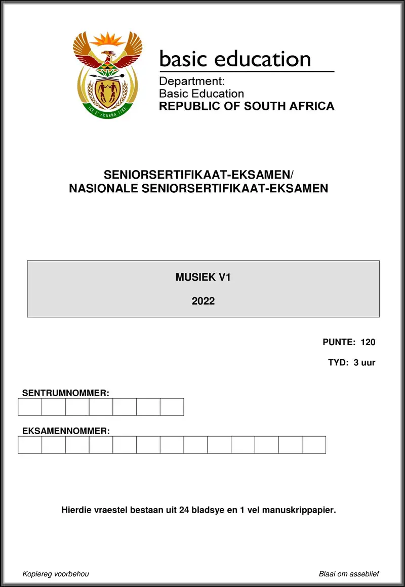 Grade 12 Music past paper 2022 – music p1 may june 2022 afr gr12