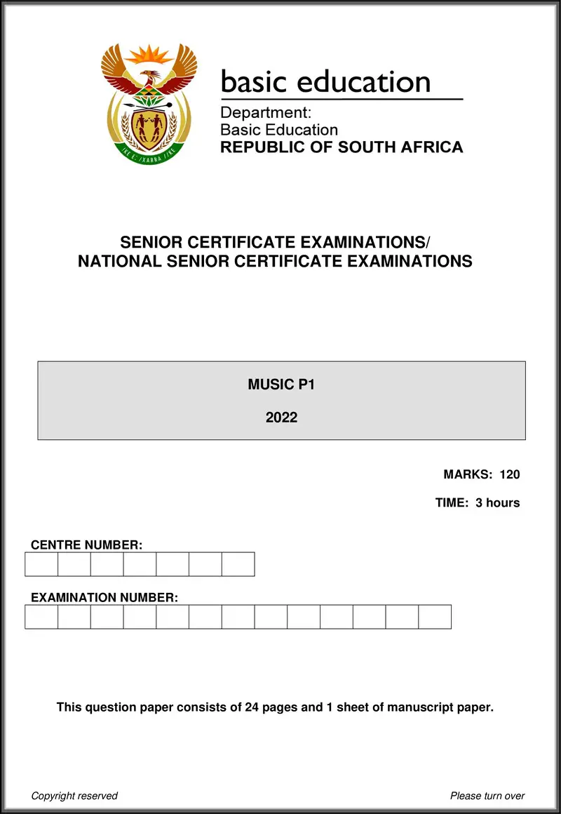 Grade 12 Music past paper 2022 – music p1 may june 2022 eng gr12