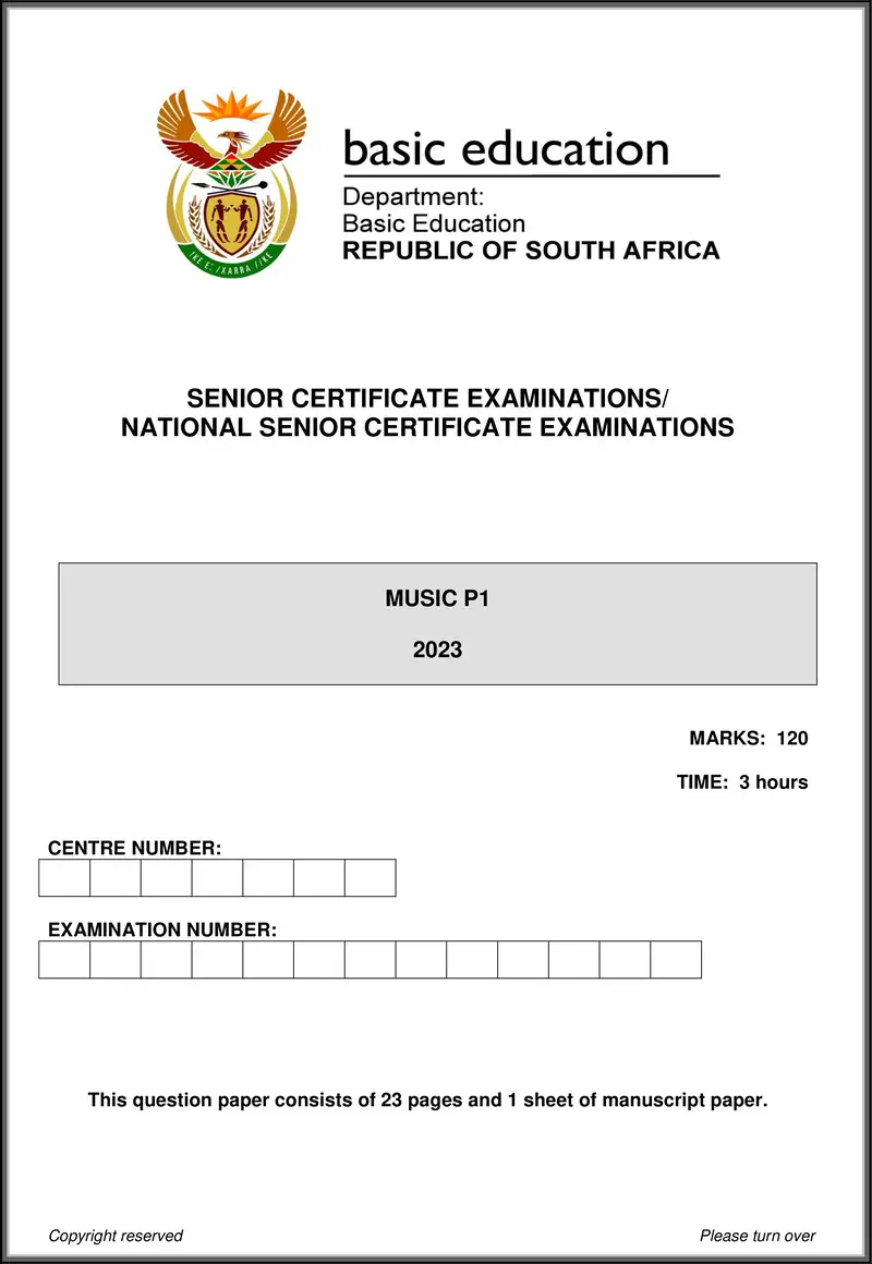 Grade 12 Music past paper 2023 – music p1 may june 2023 eng gr12