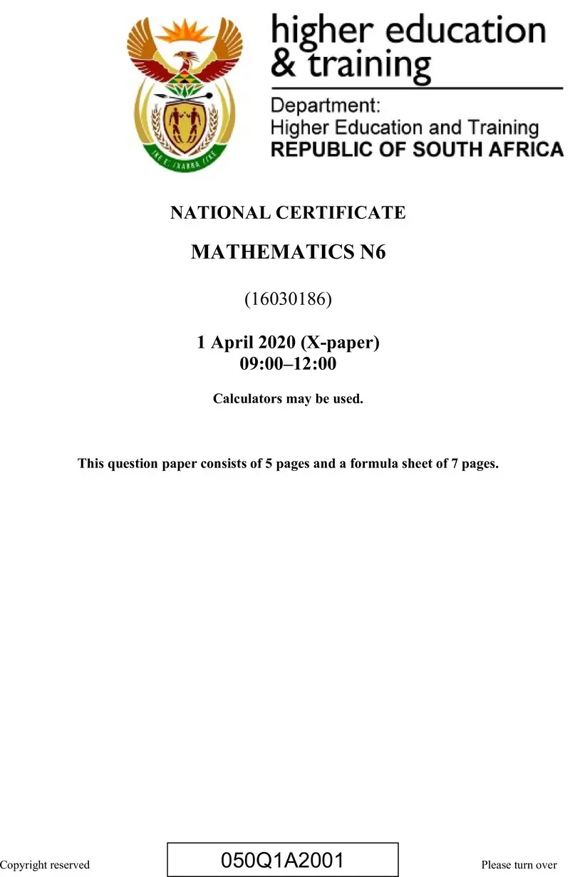 T1040 Mathematics N6 April QP 2020 preview