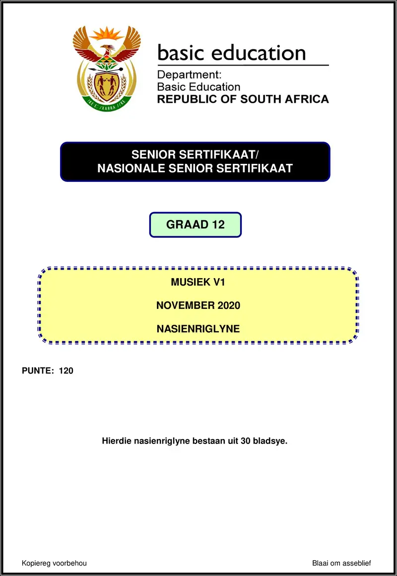 Grade 12 Music past paper 2020 – music p1 nov 2020 memo afr gr12