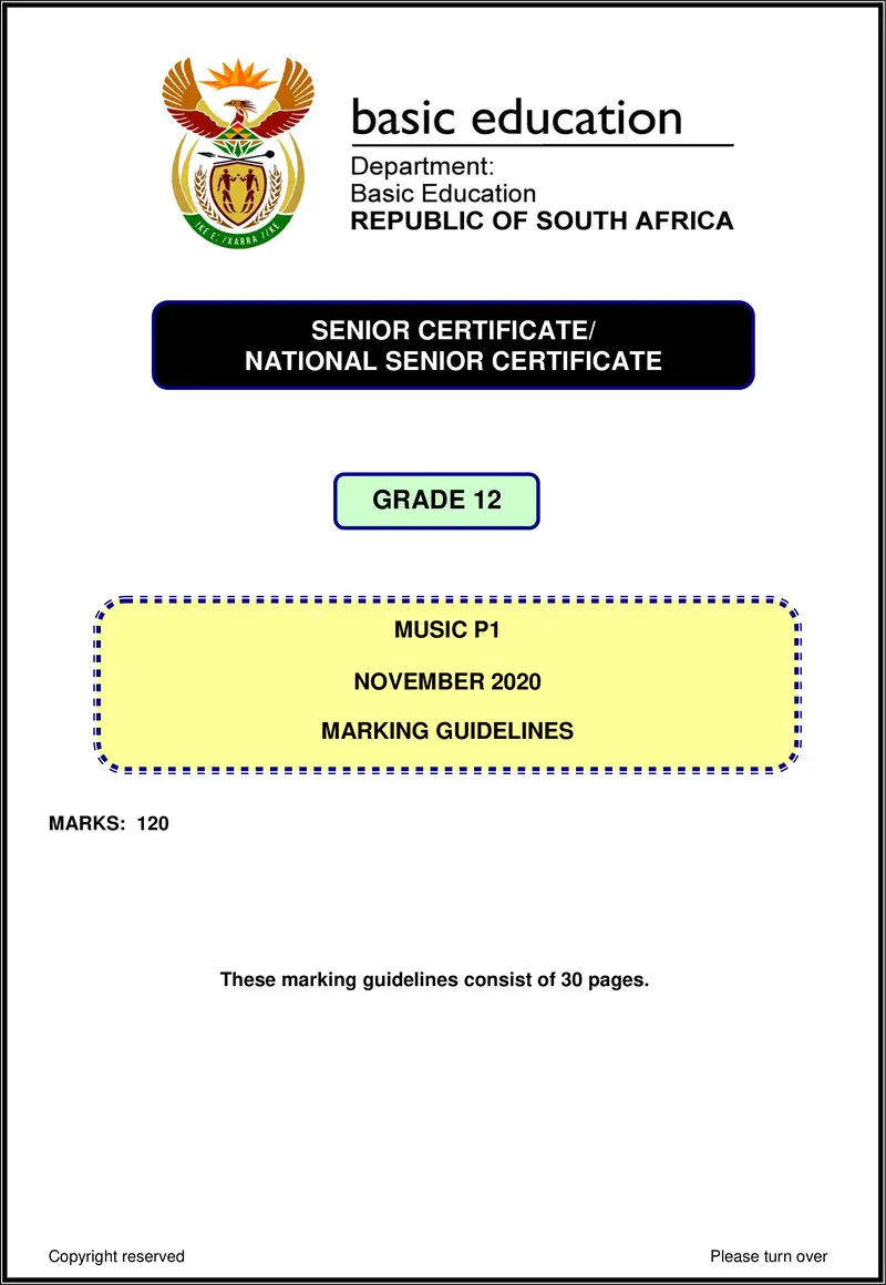 Grade 12 Music past paper 2020 – music p1 nov 2020 memo eng gr12