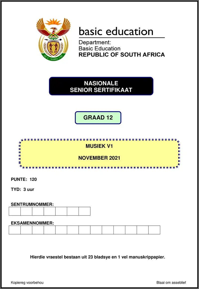 Grade 12 Music past paper 2021 – music p1 nov 2021 afr gr12