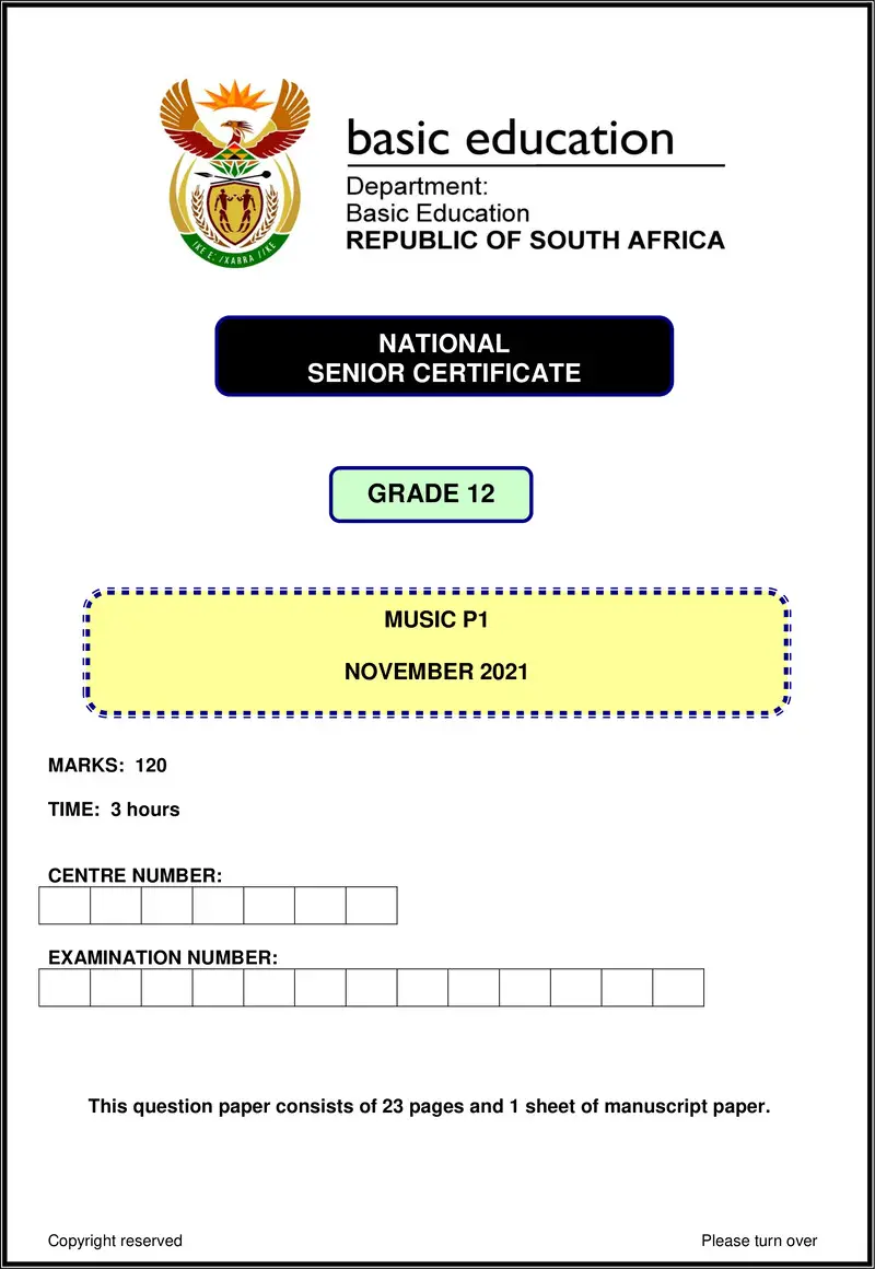 Grade 12 Music past paper 2021 – music p1 nov 2021 eng gr12