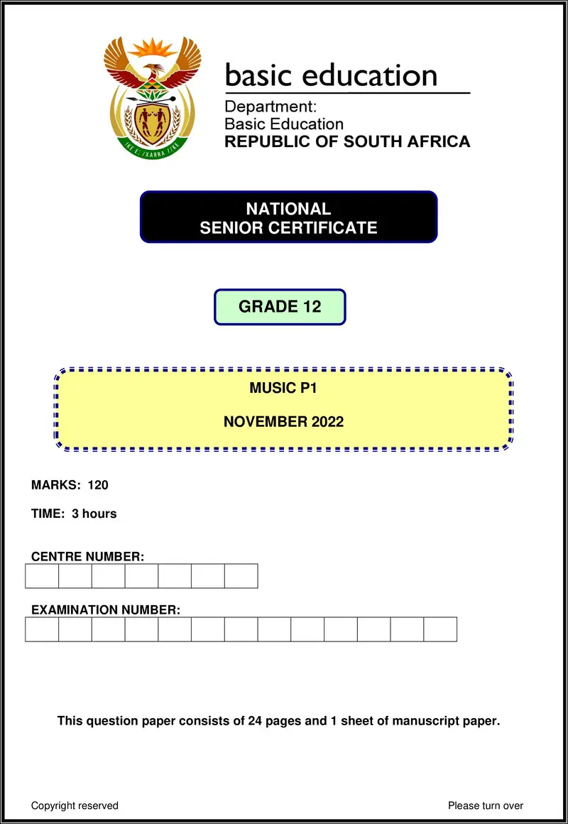 Grade 12 Music past paper 2022 – music p1 nov 2022 eng gr12