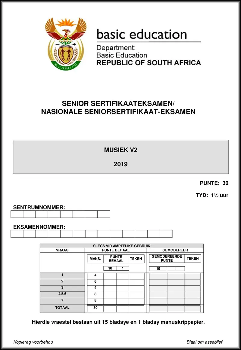 Grade 12 Music past paper 2019 – music p2 may june 2019 afr gr12