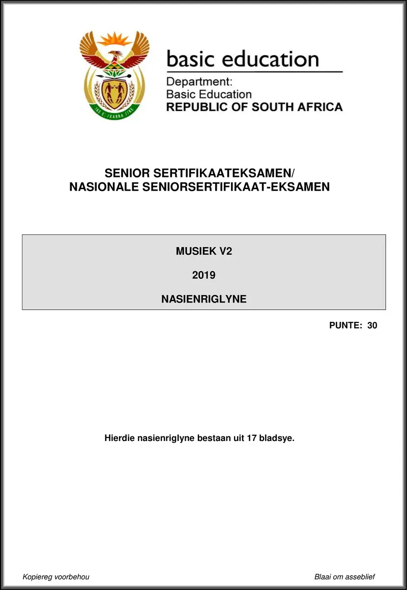 Grade 12 Music past paper 2019 – music p2 may june 2019 memo afr gr12