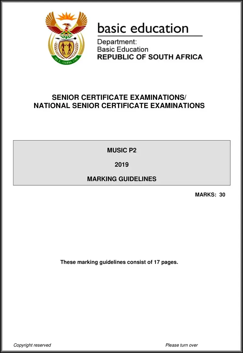Grade 12 Music past paper 2019 – music p2 may june 2019 memo eng gr12