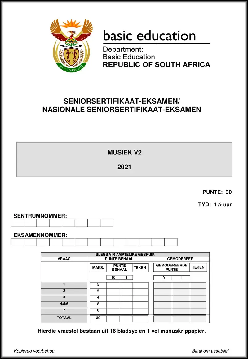 Grade 12 Music past paper 2021 – music p2 may june 2021 afr gr12