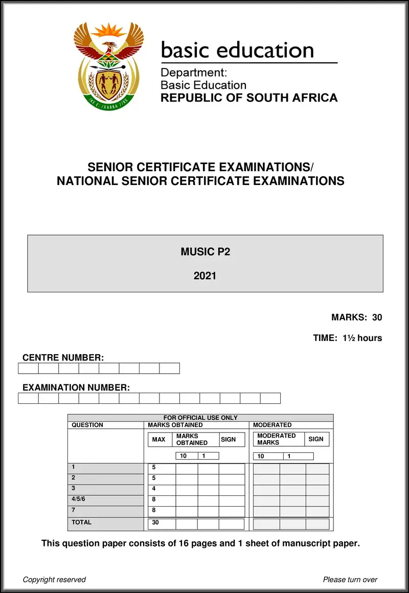 Grade 12 Music past paper 2021 – music p2 may june 2021 eng gr12
