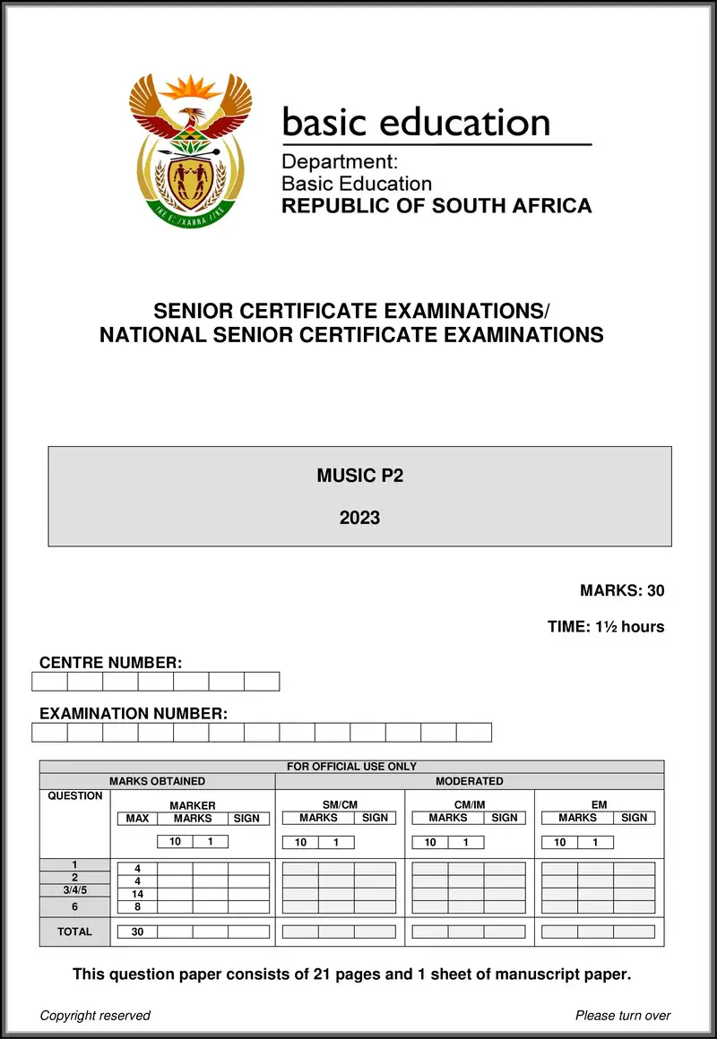 Grade 12 Music past paper 2023 – music p2 may june 2023 eng gr12