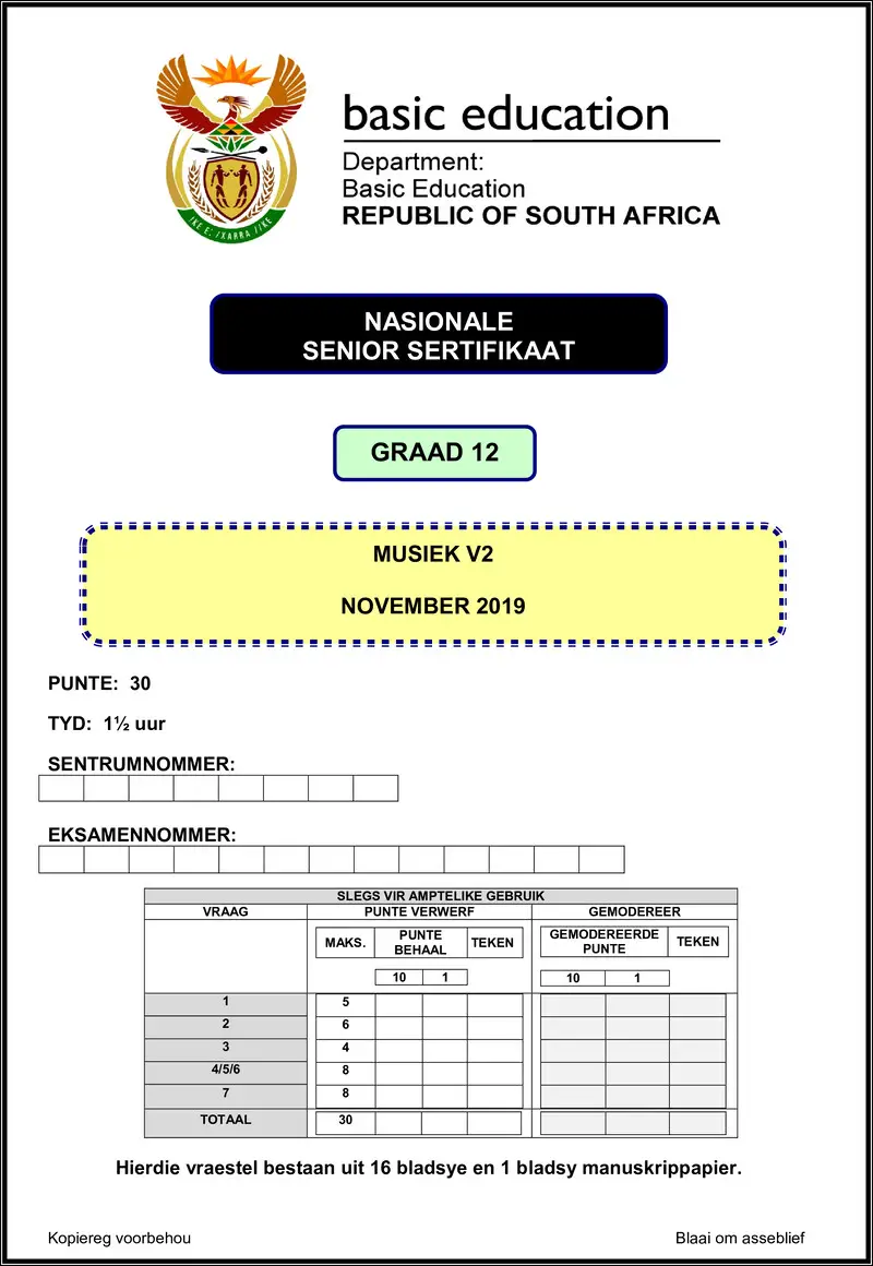 Grade 12 Music past paper 2019 – music p2 nov 2019 afr gr12