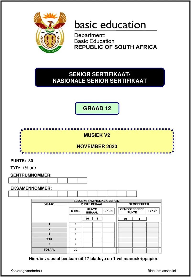 Grade 12 Music past paper 2020 – music p2 nov 2020 afr gr12
