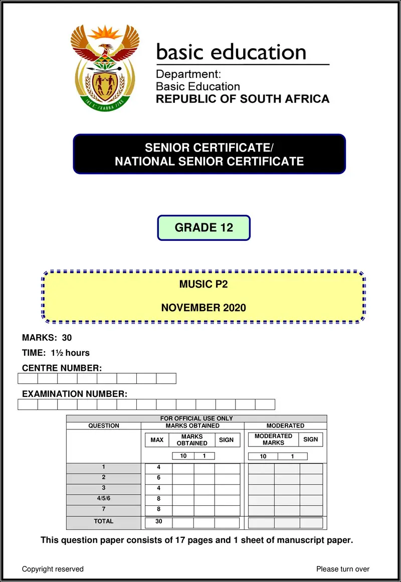 Grade 12 Music past paper 2020 – music p2 nov 2020 eng gr12