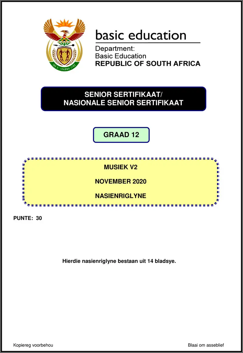 Grade 12 Music past paper 2020 – music p2 nov 2020 memo afr gr12