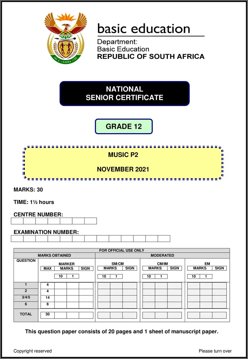 Grade 12 Music past paper 2021 – music p2 nov 2021 eng gr12