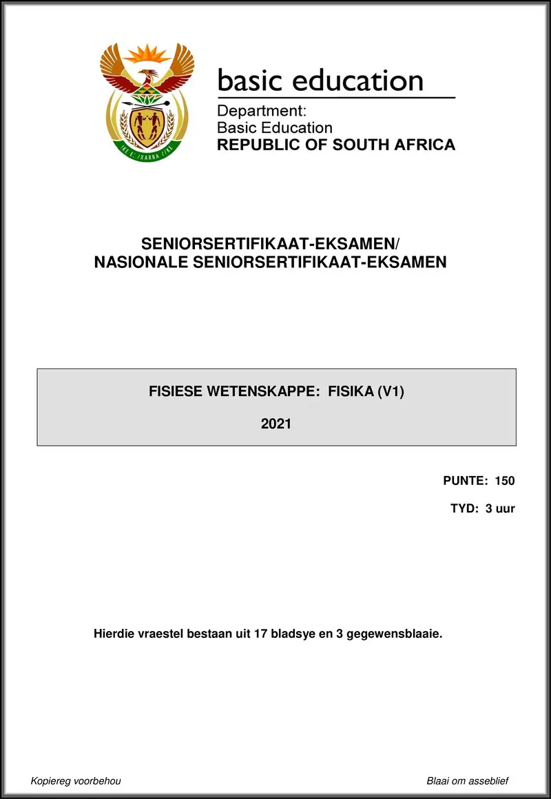 Grade 12 Physical Sciences past paper 2021 – physical sciences p1 may june 2021 afr gr12