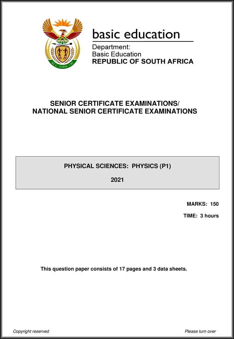 Grade 12 Physical Sciences past paper 2021 – physical sciences p1 may june 2021 eng gr12