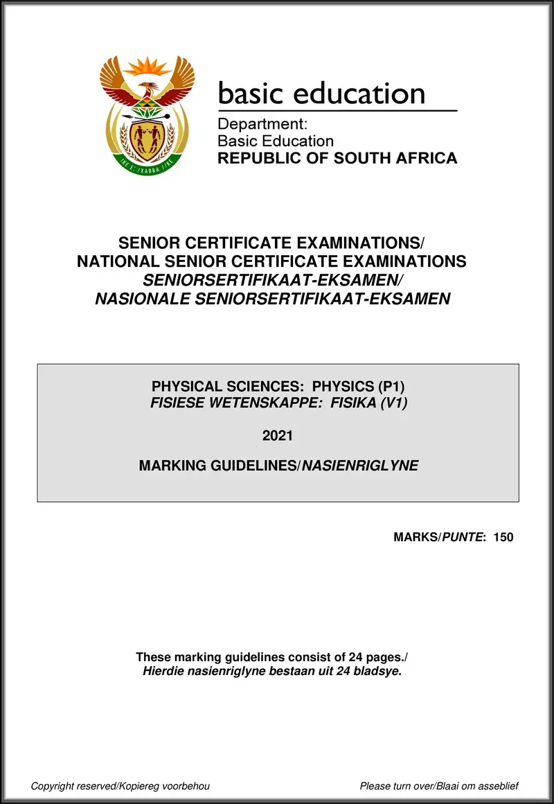 Grade 12 Physical Sciences past paper 2021 – physical sciences p1 may june 2021 mg afr eng gr12