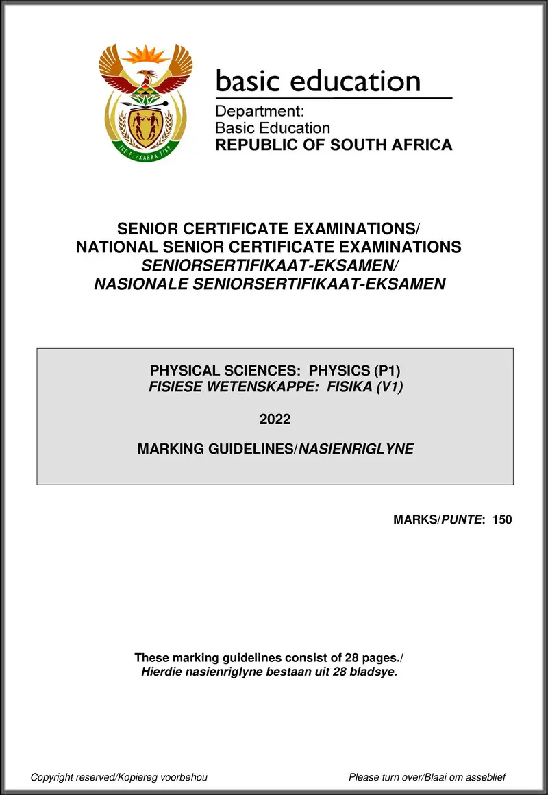 Grade 12 Physical Sciences past paper 2022 – physical sciences p1 may june 2022 mg afr eng gr12