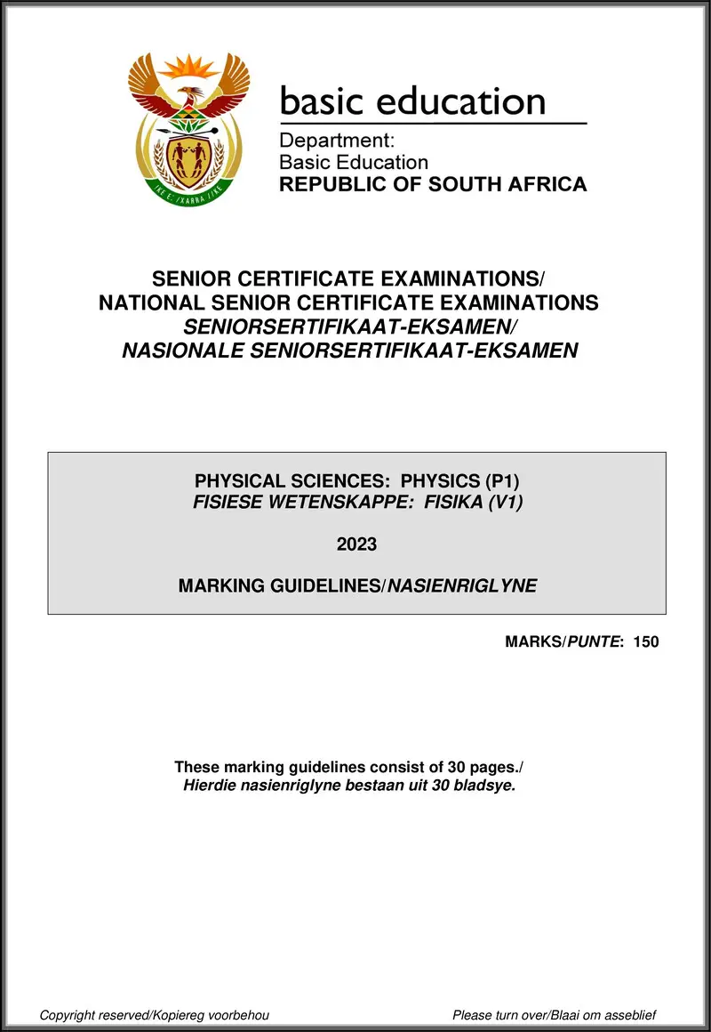 Grade 12 Physical Sciences past paper 2023 – physical sciences p1 may june 2023 mg eng afr gr12