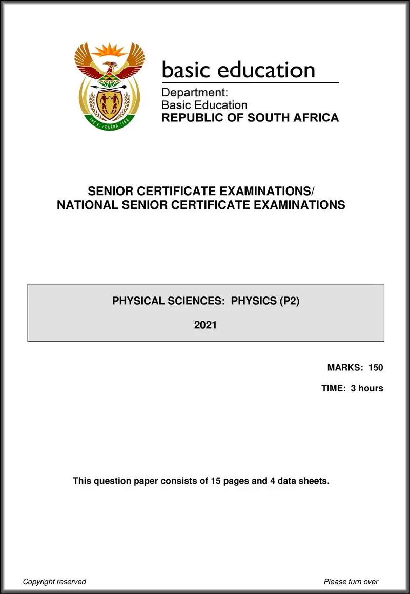 Grade 12 Physical Sciences past paper 2021 – physical sciences p2 may june 2021 eng gr12