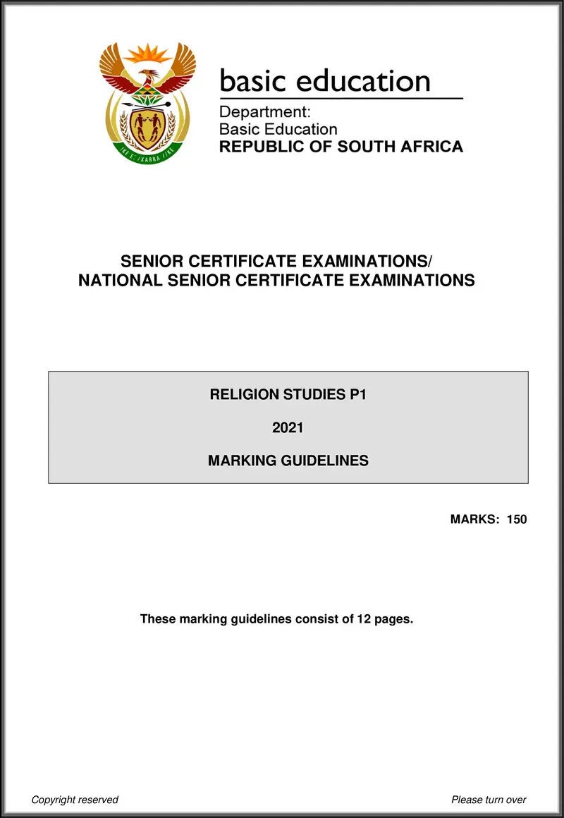 Grade 12 Religion Studies past paper 2021 – religion studies p1 may june 2021 mg eng gr12