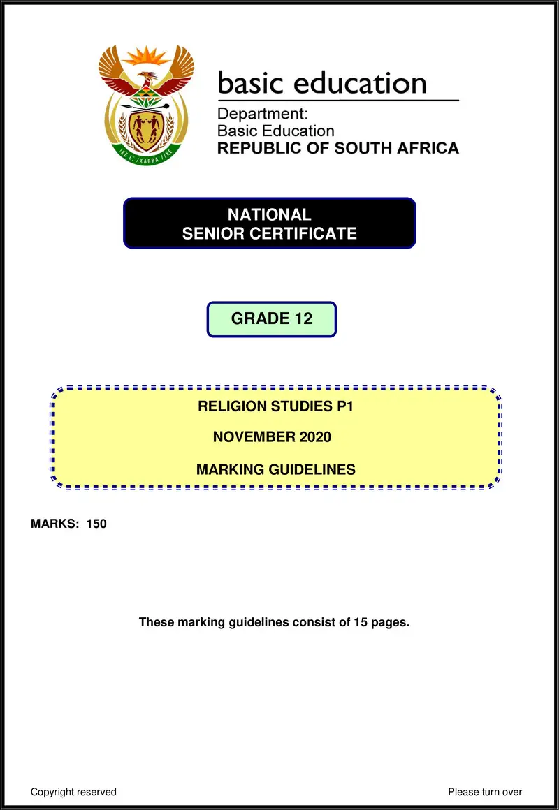 Grade 12 Religion Studies past paper 2020 – religion studies p1 nsc nov 2020 memo eng gr12