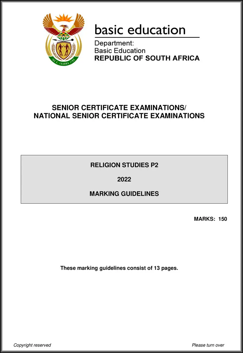 Grade 12 Religion Studies past paper 2022 – religion studies p2 may june 2022 mg eng gr12