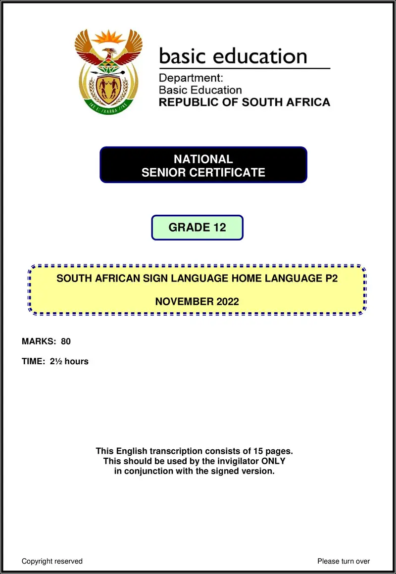 Grade 12 English past paper 2022 – sasl hl p2 november 2022 transcription gr12