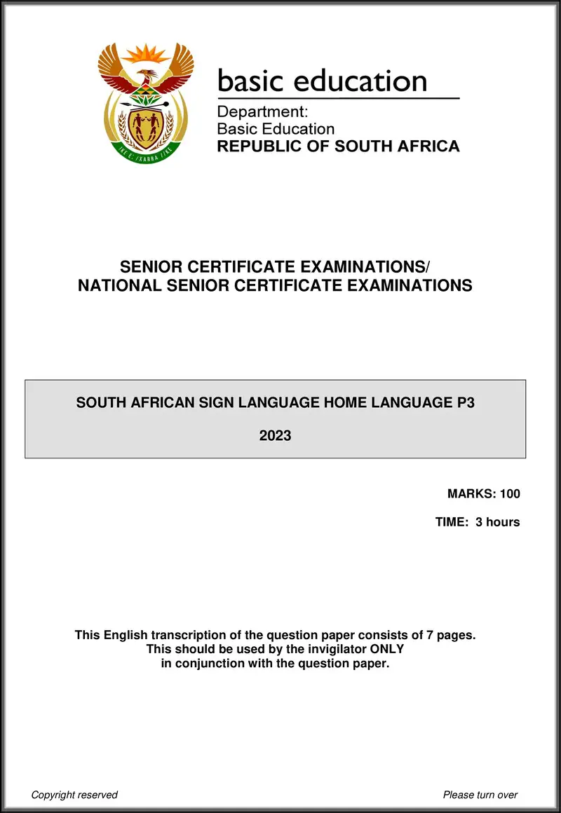Grade 12 Dance past paper 2023 – sasl hl p3 may june 2023 transcription gr12