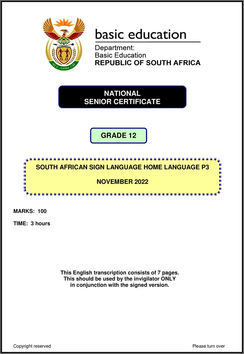 Grade 12 English past paper 2022 – sasl hl p3 november 2022 transcription gr12