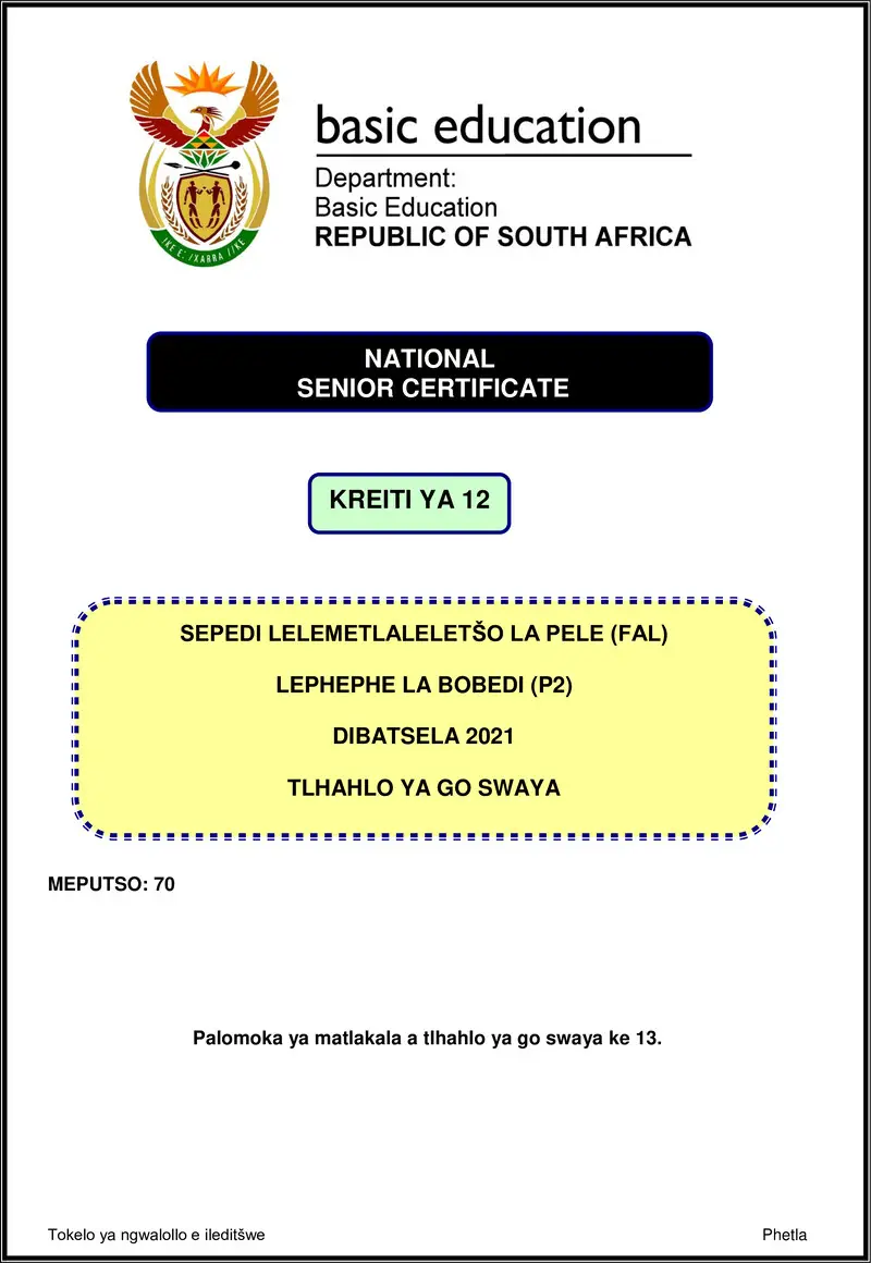 Grade 12 Sepedi past paper 2021 – sepedi fal p2 nov 2021 mg gr12