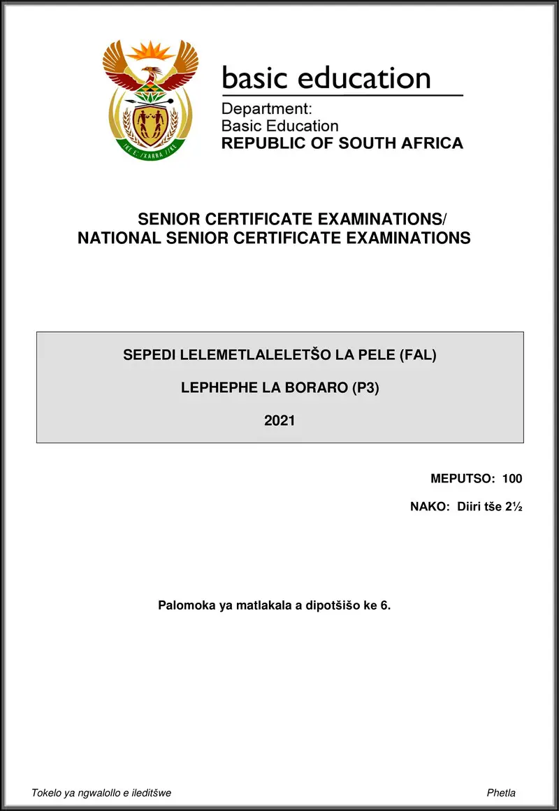Grade 12 Sepedi past paper 2021 – sepedi fal p3 may june 2021 gr12