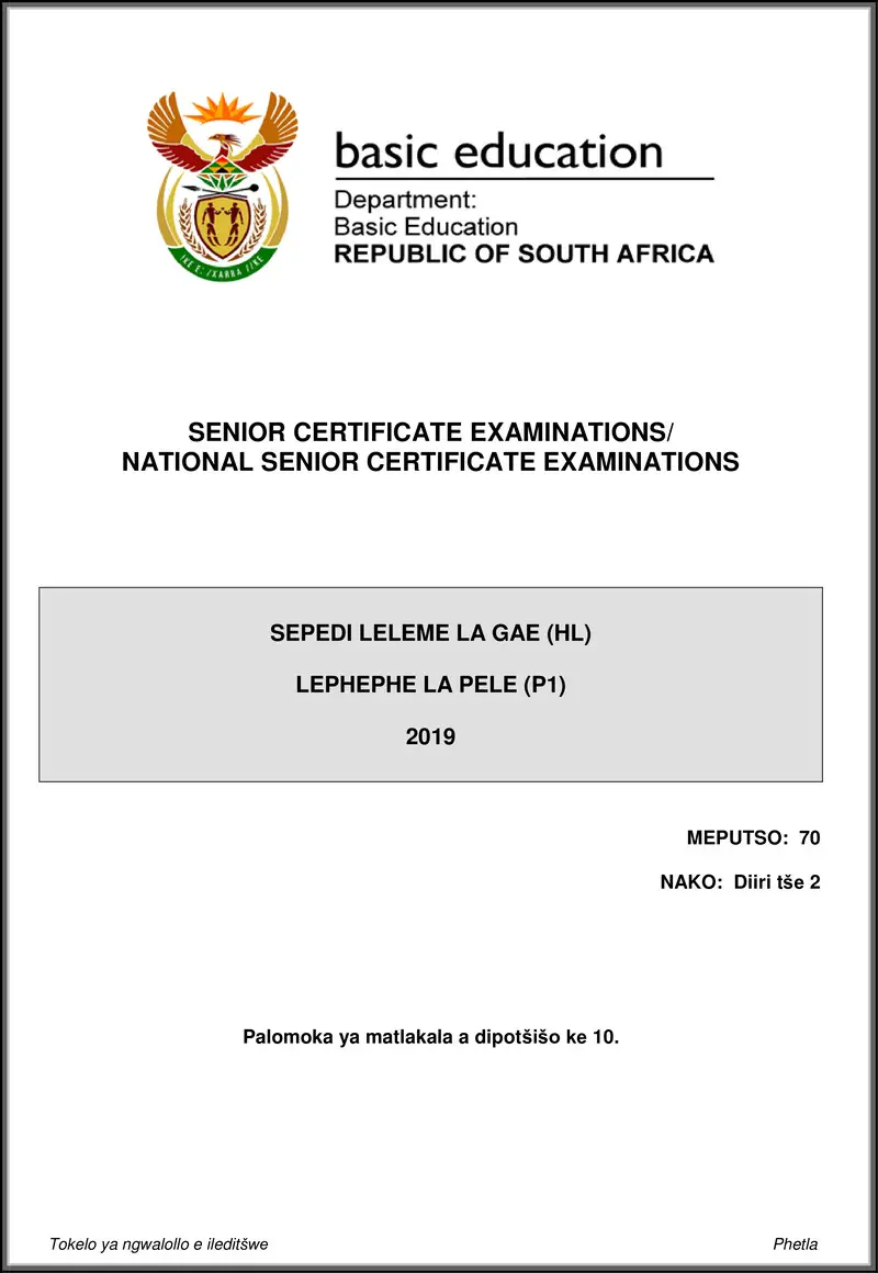 Grade 12 Sepedi past paper 2019 – sepedi hl p1 may june 2019 gr12