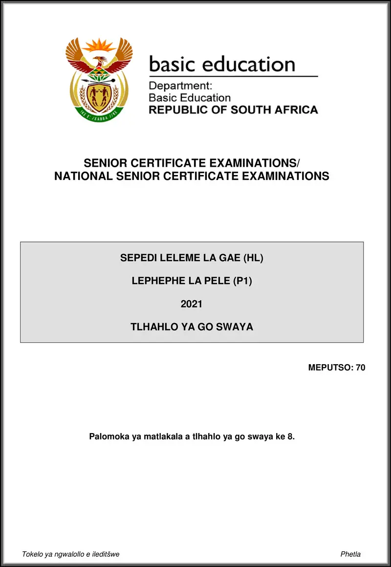 Grade 12 Sepedi past paper 2021 – sepedi hl p1 may june 2021 mg gr12
