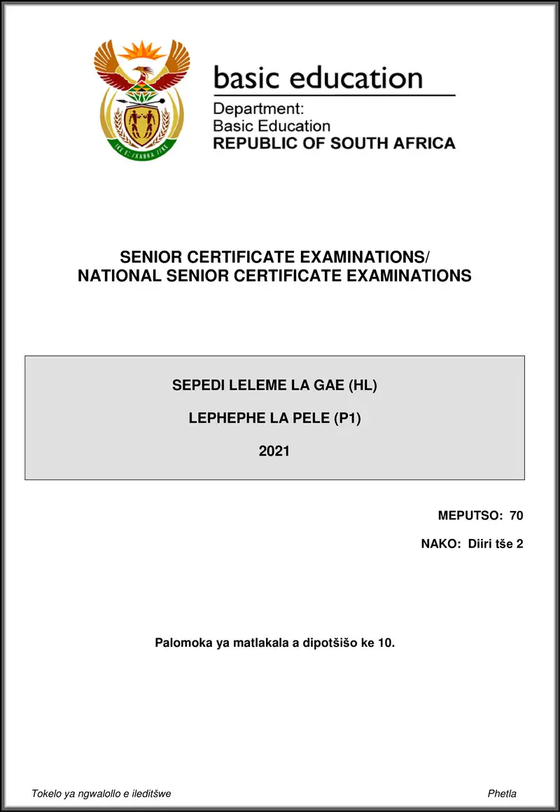 Grade 12 Sepedi past paper 2021 – sepedi hl p1 may june 2021 gr12
