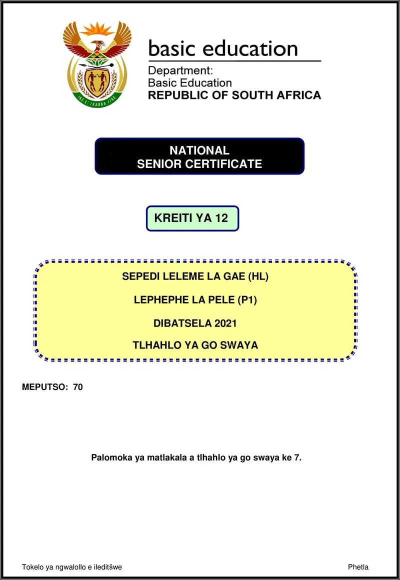 Grade 12 Sepedi past paper 2021 – sepedi hl p1 nov 2021 mg gr12