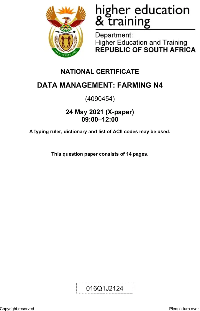 Data Management Farming N4 QP Jun 2021 preview