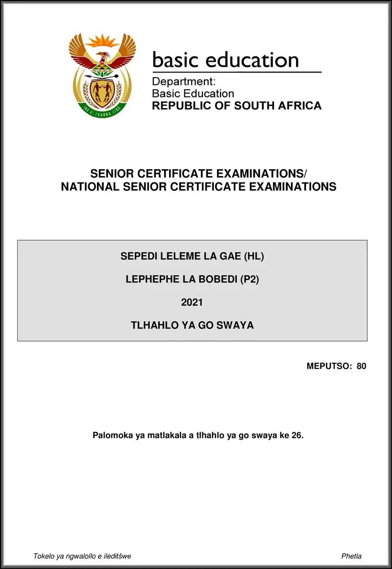 Grade 12 Sepedi past paper 2021 – sepedi hl p2 may june 2021 mg gr12