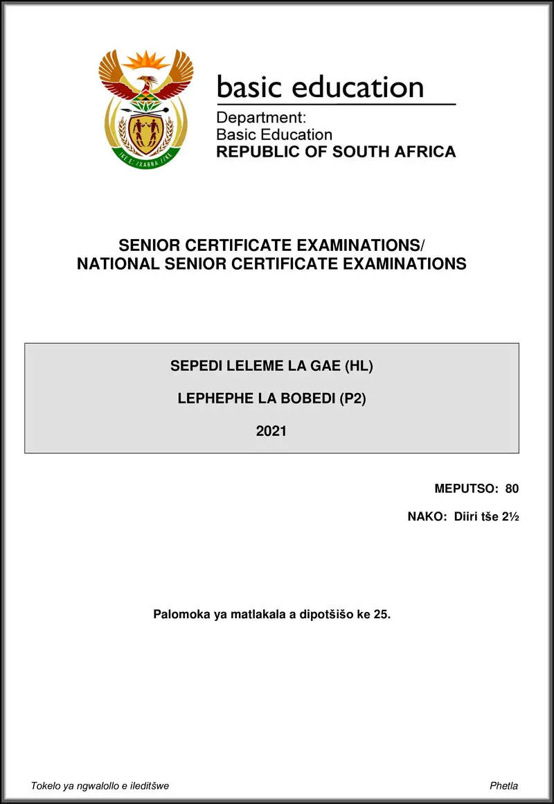 Grade 12 Sepedi past paper 2021 – sepedi hl p2 may june 2021 gr12
