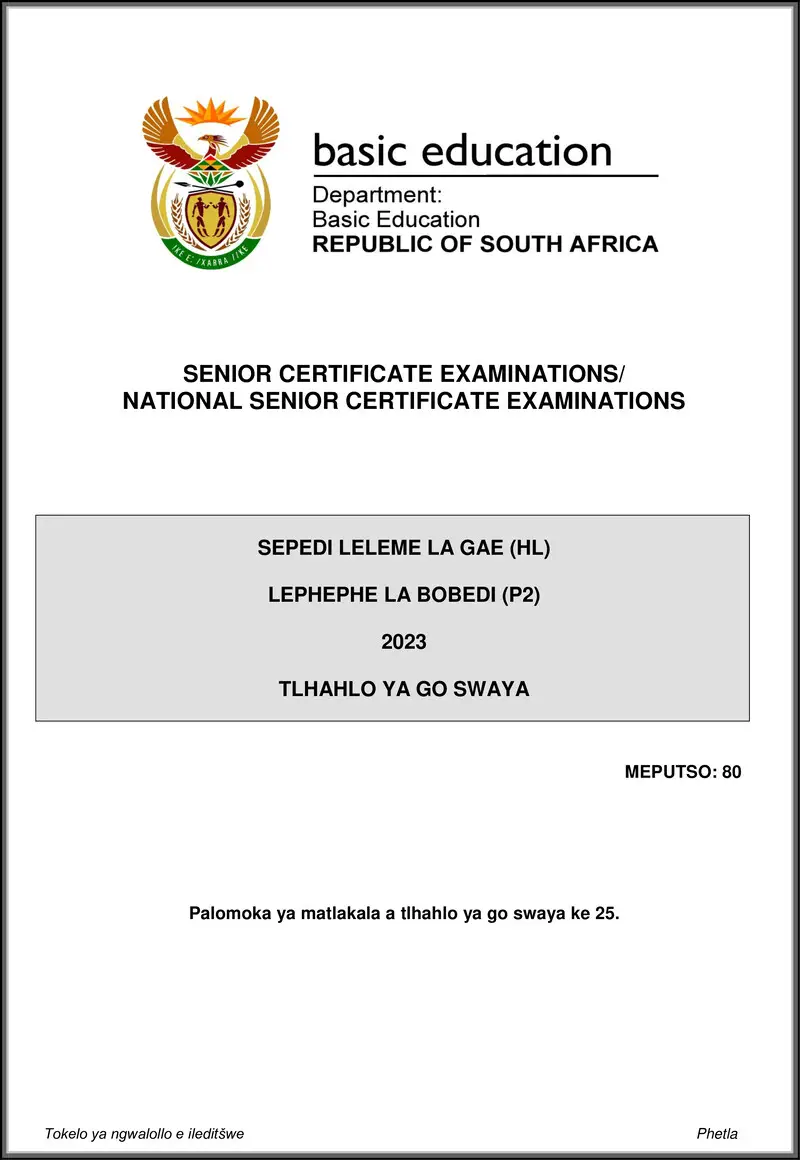 Grade 12 Sepedi past paper 2023 – sepedi hl p2 may june 2023 mg gr12