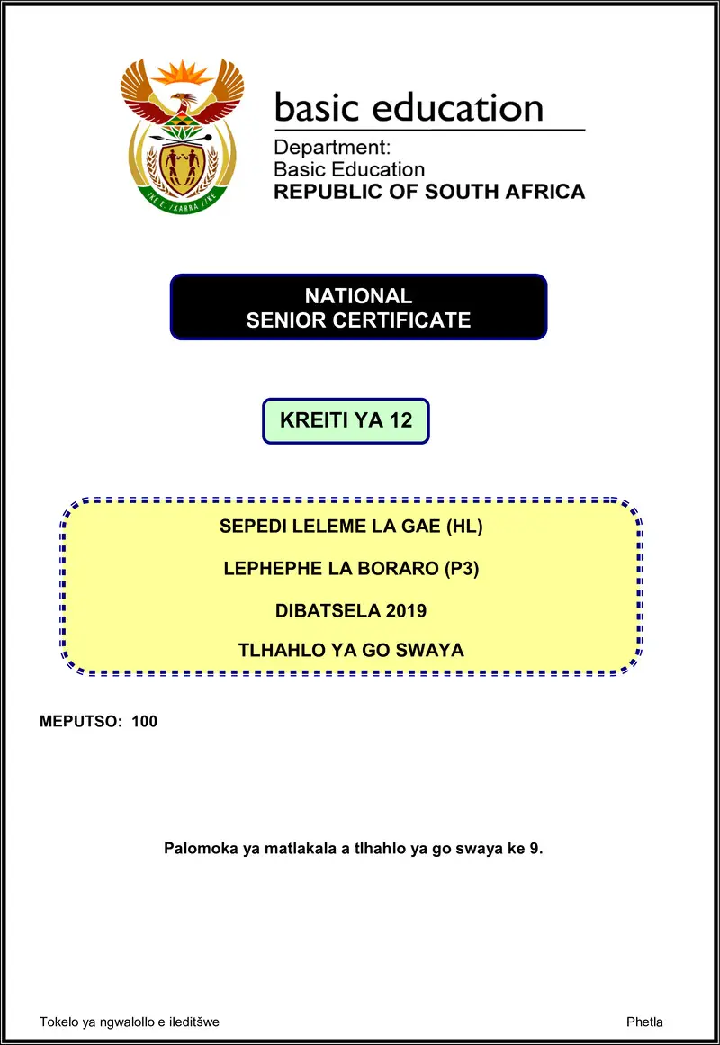 Grade 12 Sepedi past paper 2019 – sepedi hl p3 nov 2019 memo gr12