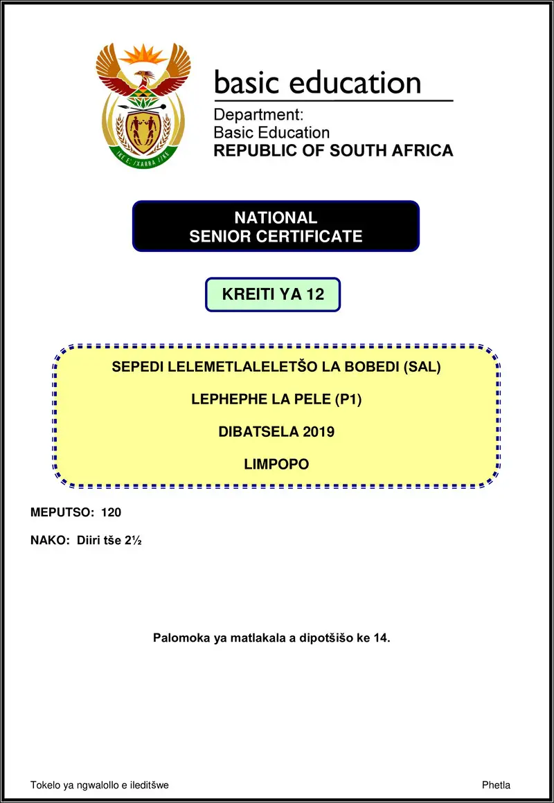 Grade 12 Sepedi past paper 2019 – sepedi sal p1 nov 2019 limpopo gr12