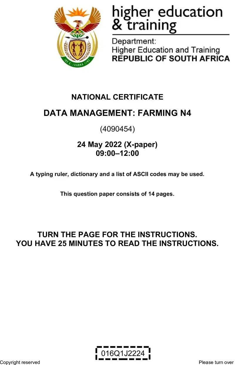 Data Management Farming N4 QP Jun 2022 preview