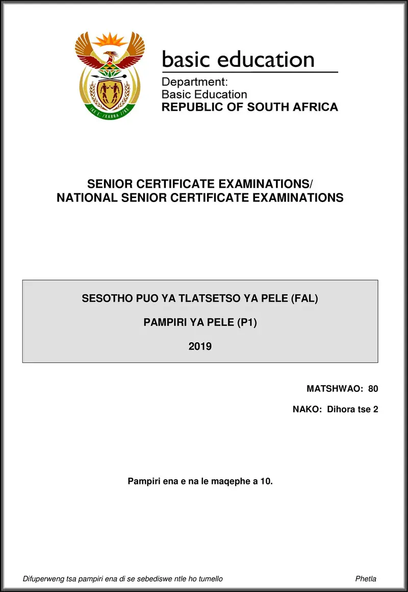 Grade 12 Sesotho past paper 2019 – sesotho fal p1 may june 2019 gr12
